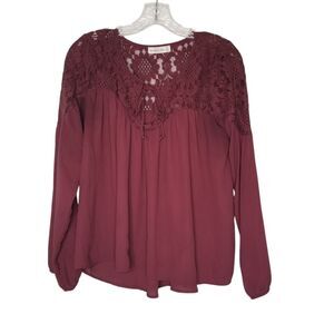 Abercrombie & Fitch Maroon Lace Tunic Shirt V Neck Long Sleeve Boho Peasant Med